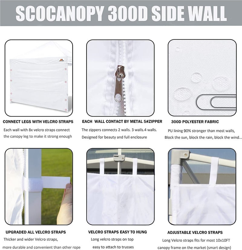 SCOCANOPY Door for 10x10 Canopy Frame One Central Zipper Design for Easy Entry and Exit,1 Pack Canopy Door Only (Black) - Image 4